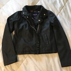 Moto Motorcycle Black Jacket Ruffle Girls Flower